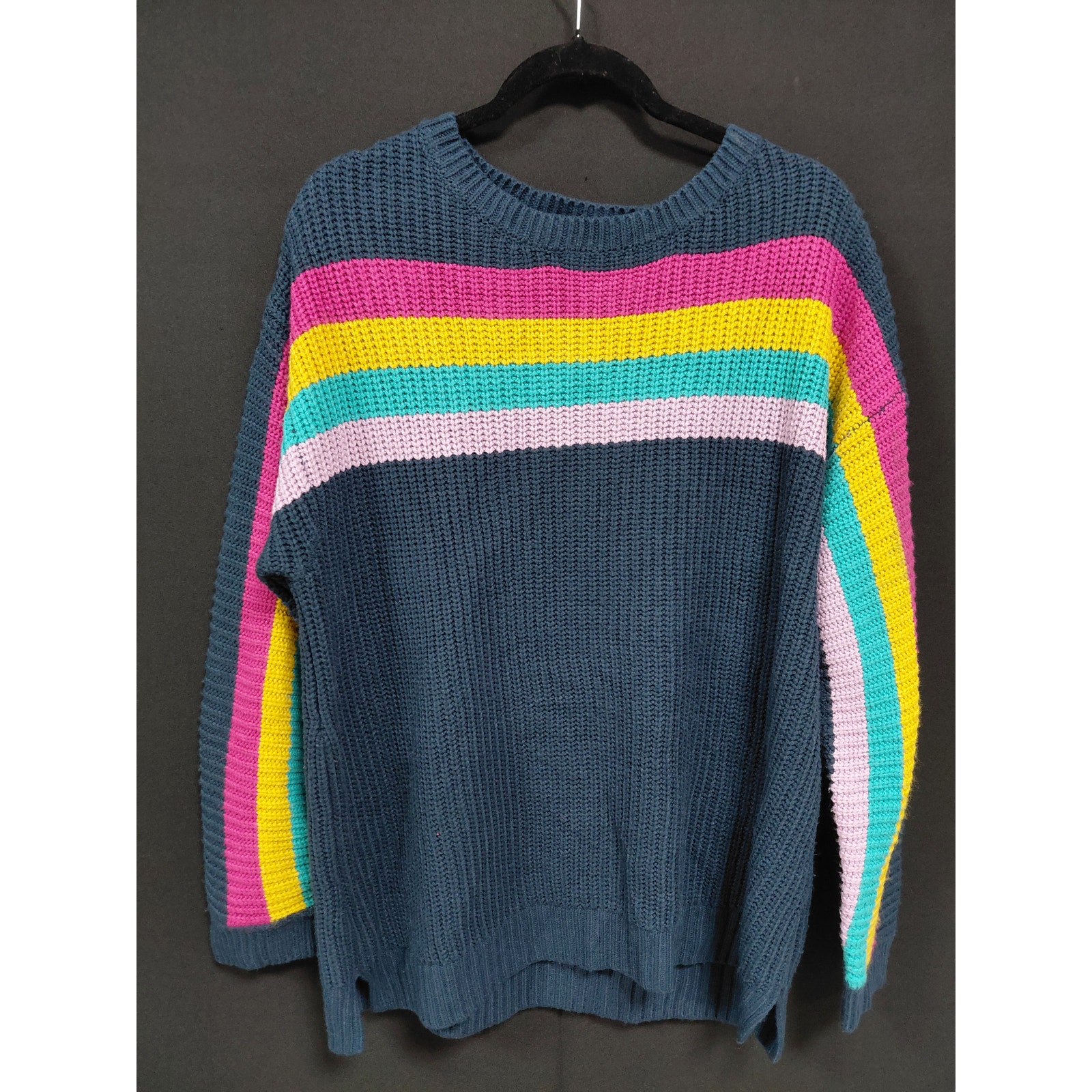 Terra & Sky Ts49325 Rainbow Stripe Knit Sweater Blue Striped Women Size 1x
